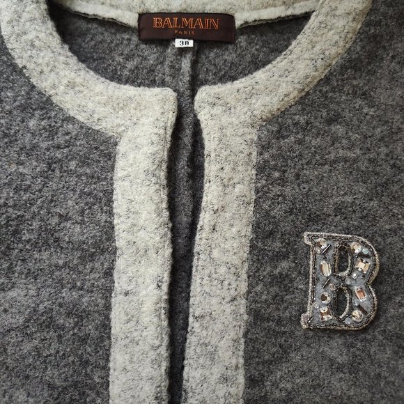 Balmain Alpaca Fur Crystal Monogram Letterman Varsity Cardigan - Picture 13 of 14